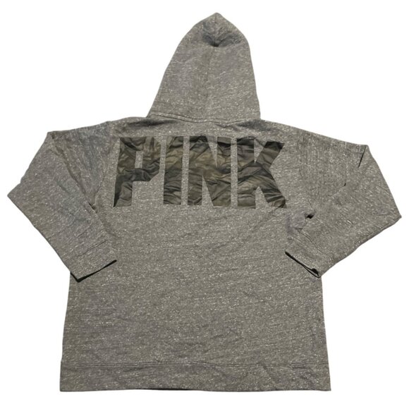 Victorias Secret PINK Gray Hooded Sweatshirt Size L Serpa lined Hood - Picture 1 of 6